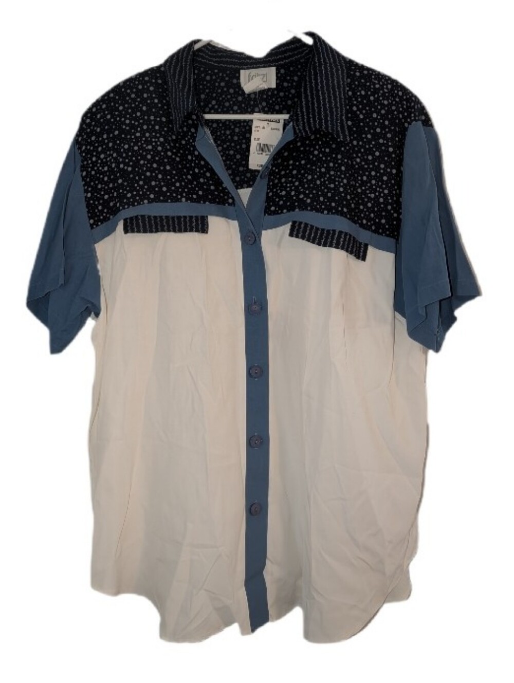 🆕 Fritzi Short-Sleeve Button Shirt - Blue & White 2X